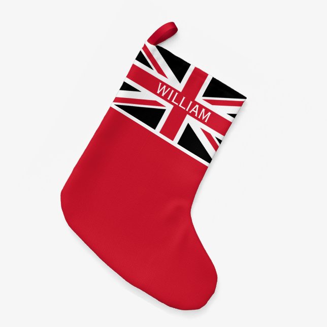 Christmas Union Jack ~ Black, Red and White Small Christmas Stocking (Front (Hanging))