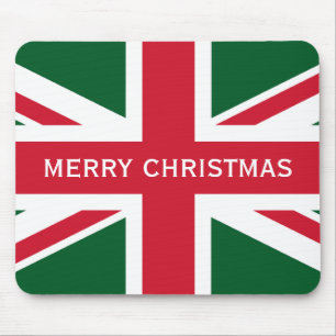 Christmas Union Jack ~  Red, Green and White Mouse Pad