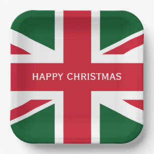 Christmas Union Jack ~ Red, Green and White Plate