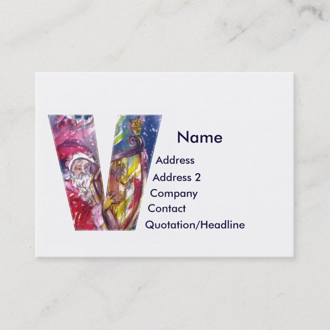 CHRISTMAS V LETTER  / SANTA  PLAYING HARP BUSINESS CARD (Front)