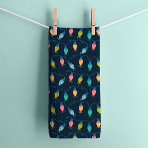 Christmas Vacation Holiday Twinkle Lights on Navy Kitchen Towel