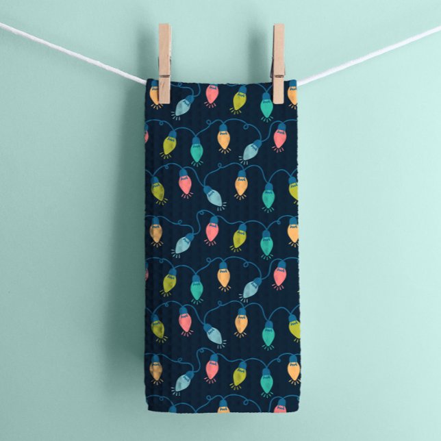 Christmas Vacation Holiday Twinkle Lights on Navy Kitchen Towel (Creator Uploaded)