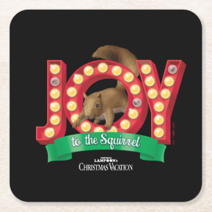 Christmas Vacation   Joy to the Squirrel Square Paper Coaster