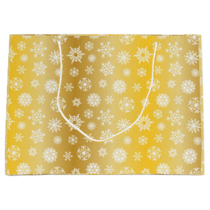 Christmas Variegated Gold with White Snowflakes Large Gift Bag