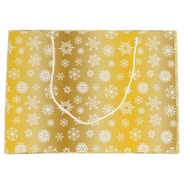 Christmas Variegated Gold with White Snowflakes  Large Gift Bag (Front)