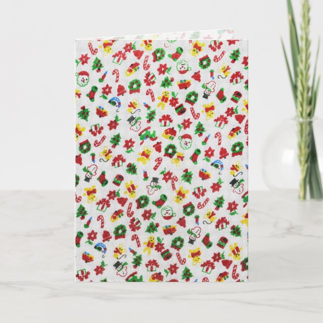 Christmas Variety of Doodles Faux-Fabric Holiday Card (Front)