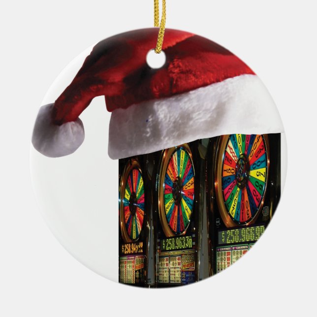 Christmas Vegas Slot Machine Ceramic Ornament (Front)