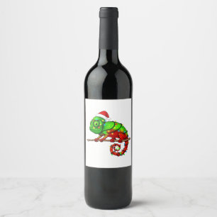 Christmas Veiled Chameleon Chamaeleo Santa Hat Wine Label
