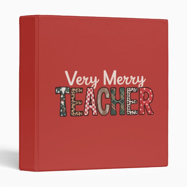 Christmas Very Merry Teacher Leopard Tree Binder (Front/Spine)