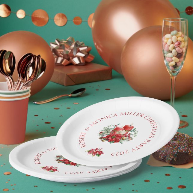 Christmas vibe flowers & red candles bouquet paper plate (Multi)