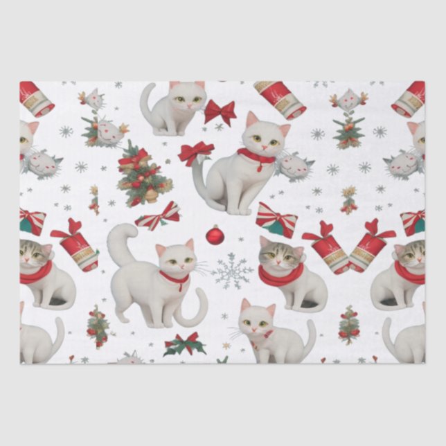 Christmas Vibes Cats seamless Pattern Tissue Paper (Front)