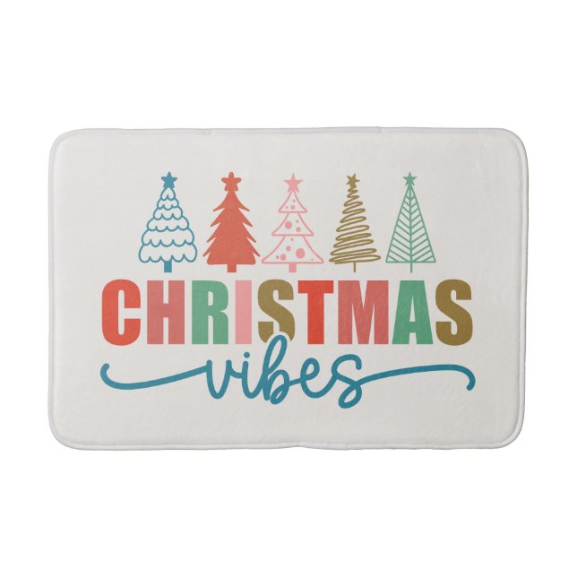 Christmas Vibes - Colourful Holiday Trees Design Bath Mat (Front)
