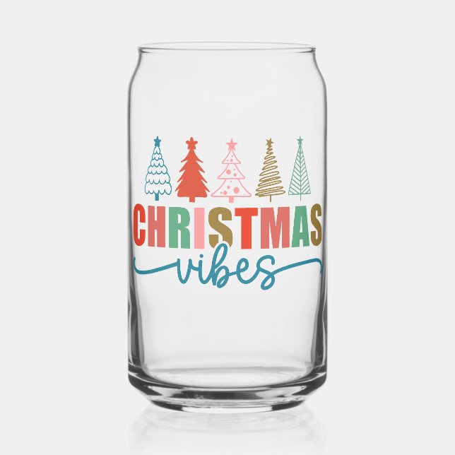 Christmas Vibes - Colourful Holiday Trees Design Can Glass (Front)