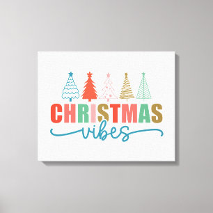 Christmas Vibes - Colourful Holiday Trees Design Canvas Print