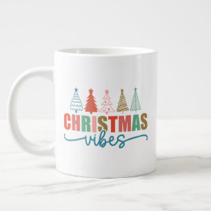 Christmas Vibes - Colourful Holiday Trees Design Large Coffee Mug
