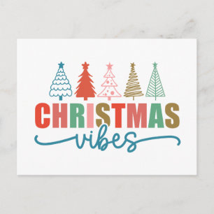 Christmas Vibes - Colourful Holiday Trees Design Postcard
