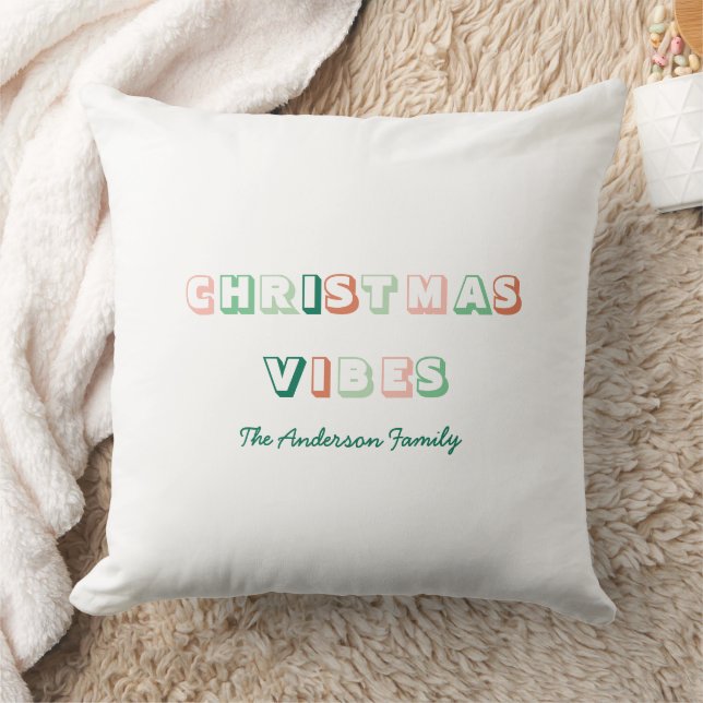 Christmas Vibes Custom White Colourful Throw Pillow (Blanket)