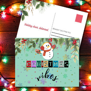 Christmas Vibes Cute Snowman Holiday Postcard