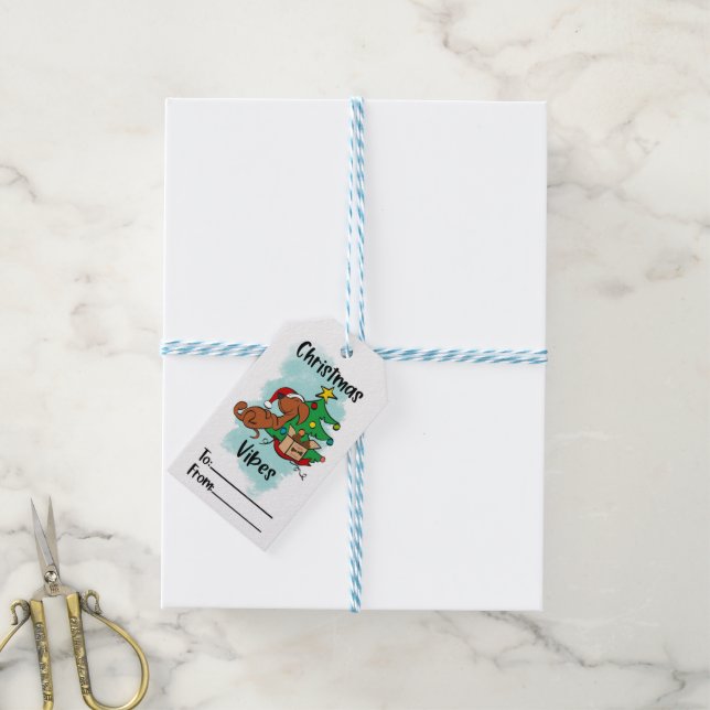 Christmas Vibes Dachshund Dog Gift Tag (With Twine)