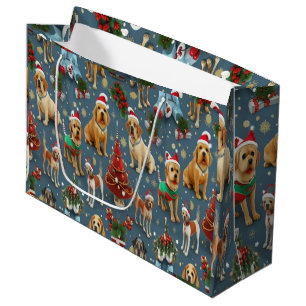 Christmas Vibes dogs seamless Pattern Large Gift Bag
