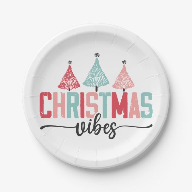 Christmas Vibes - Festive Tree Design Paper Plate (Front)