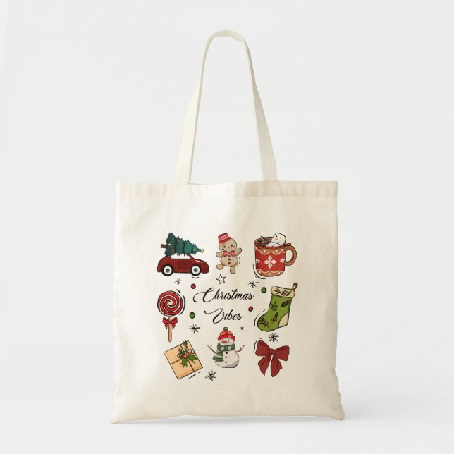 Christmas Vibes Holiday Sticker Pack Tote Bag (Front)