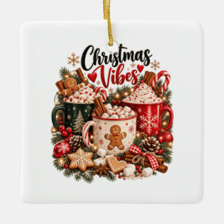 Christmas Vibes Hot Cocoa and Gingerbread Ceramic Ornament