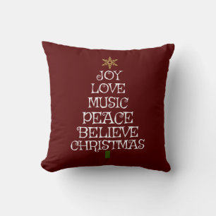 Christmas VIbes, in a tree! White on Red Throw Pillow