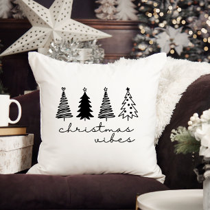 Christmas Vibes Modern Minimalist Black Trees Throw Pillow