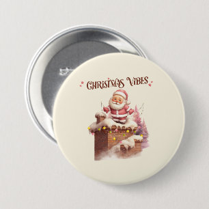 Christmas Vibes Pink Santa 3 Inch Round Button
