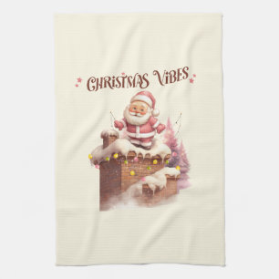 Christmas Vibes Pink Santa Kitchen Towel