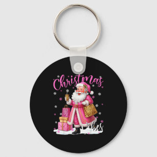Christmas Vibes Pink Santa Leopard Christmas Xmas Keychain