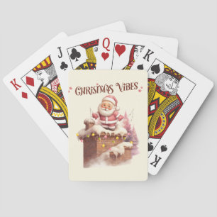 Christmas Vibes Pink Santa Playing Cards