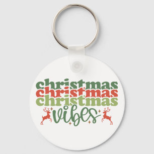 Christmas Vibes Retro Groovy Christmas Holidays Keychain