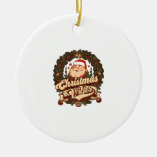 Christmas Vibes Santa Claus Wreath Bells Ceramic Ornament