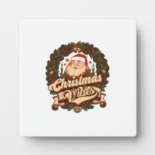 Christmas Vibes Santa Claus Wreath Bells Plaque