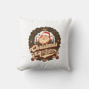 Christmas Vibes Santa Claus Wreath Bells Throw Pillow