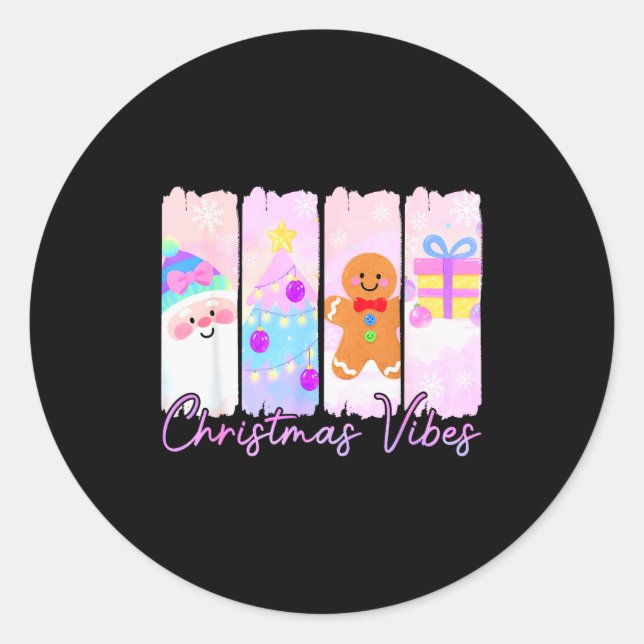 Christmas Vibes Santa Claus Xmas Tree Gingerbread  Classic Round Sticker (Front)