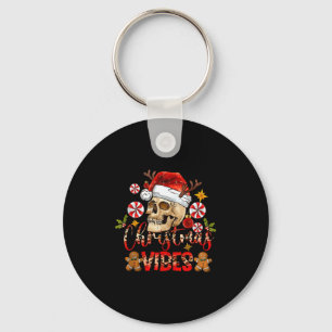 Christmas Vibes Skull Santa Hat Christmas Skeleton Keychain