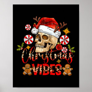 Christmas Vibes Skull Santa Hat Christmas Skeleton Poster
