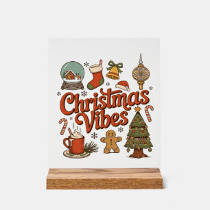 Christmas Vibes Snow Globe Gingerbread Man Tree Acrylic Sign