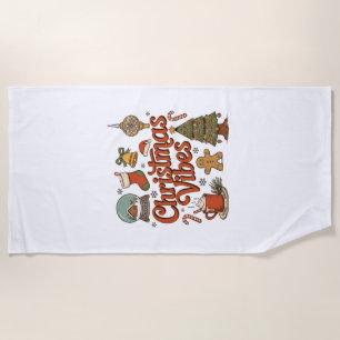 Christmas Vibes Snow Globe Gingerbread Man Tree Beach Towel