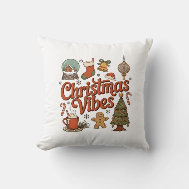 Christmas Vibes Snow Globe Gingerbread Man Tree Throw Pillow (Front)