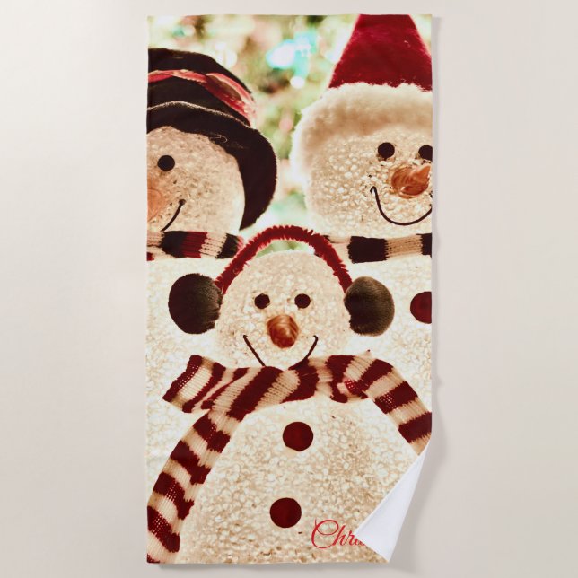 Christmas Vibes Snowman Celebration Beach Towel (Front)