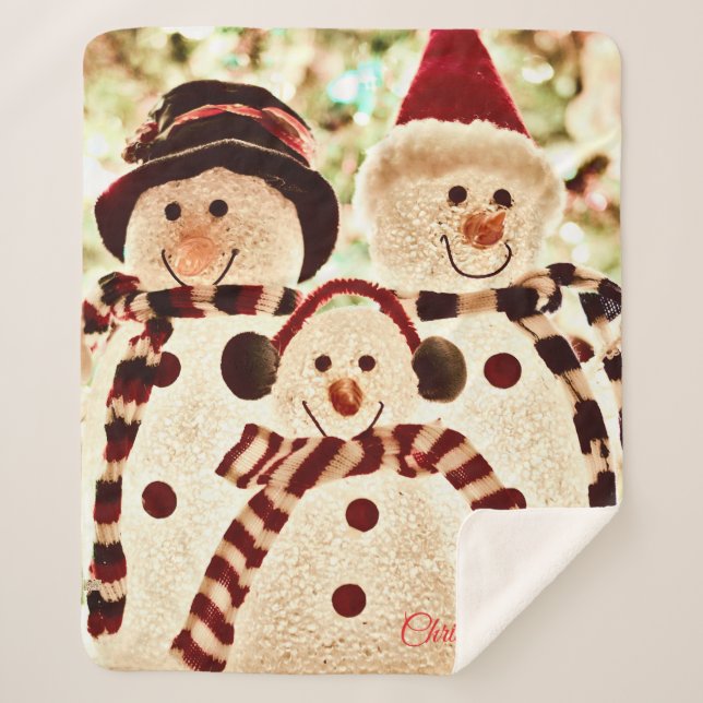 Christmas Vibes Snowman Celebration Sherpa Blanket (Front)