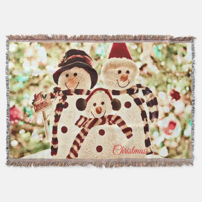 Christmas Vibes Snowman Celebration Throw Blanket (Front)