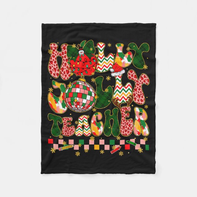 Christmas Vibes Teacher Leopard Snowman Xmas Men W Fleece Blanket (Front)