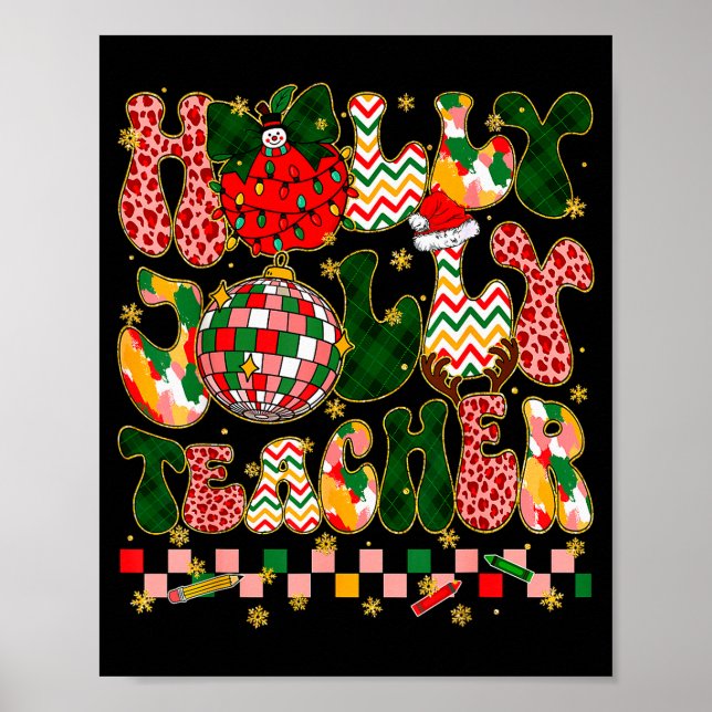 Christmas Vibes Teacher Leopard Snowman Xmas Men W Poster (Front)