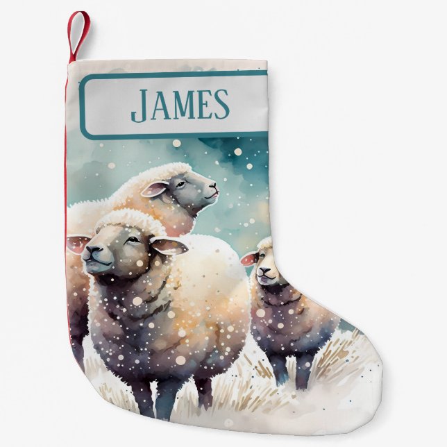 Christmas Vibes Watercolor Sheep -  Small Christmas Stocking (Front)