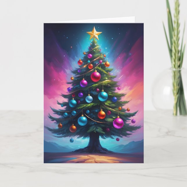 Christmas Vibrant Synthwave Colours and Galaxy Holiday Card (Front)